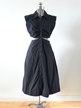 Banana Republic Yasmin Cut Out Poplin Shirt Dress w/ Pockets Black Size 6